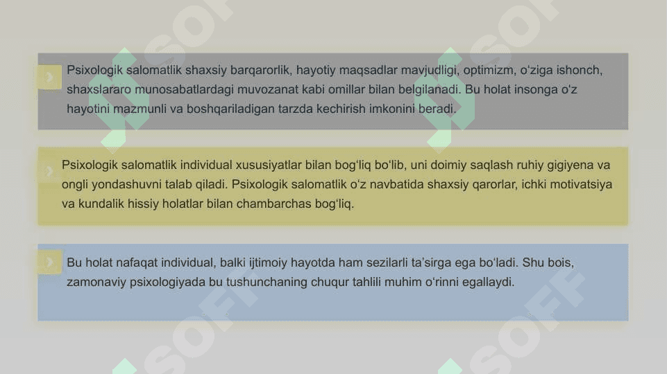 Psixologik salomatlik  uning strukturasi va buzilish me'yorlari slayd 5