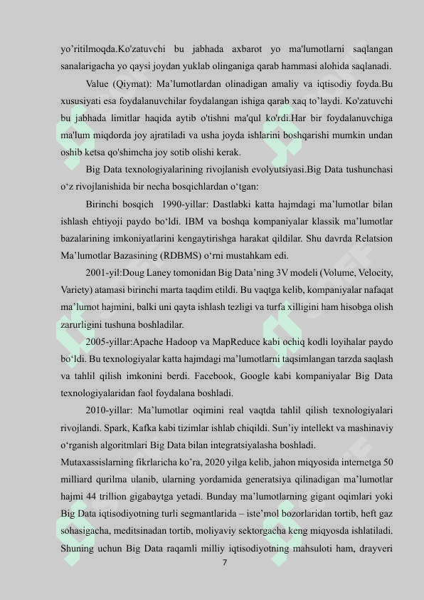 BIG DATA BULUTLI TEXNOLOGIYALAR 7