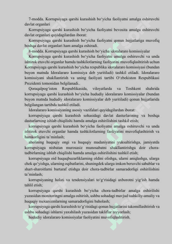 Korrupsiya va ijtimoiy hayot.Korrupsiyani bartaraf etishning asosiy yo’nalishlari. 8