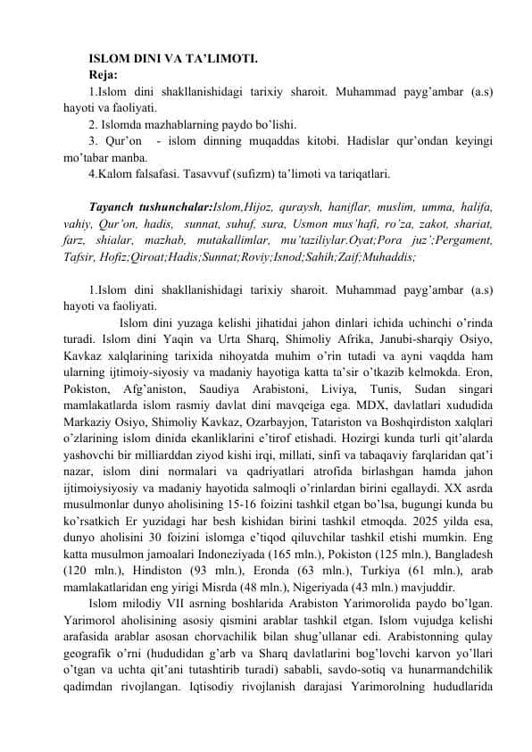 ISLOM DINI VA TA’LIMOTI