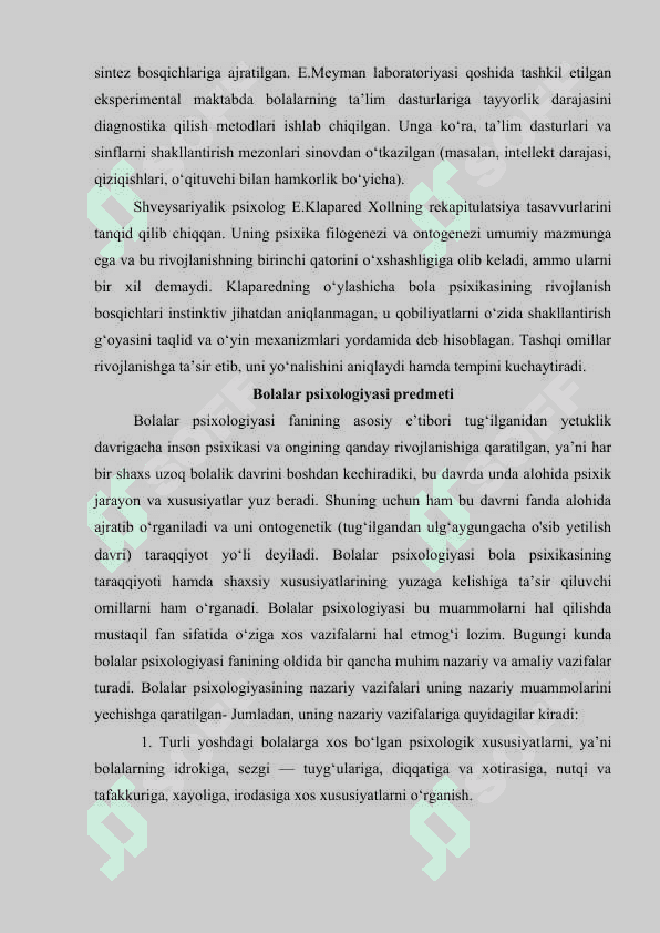 XX asrning boshlarida bola rivojlanish nazariyalari. 2