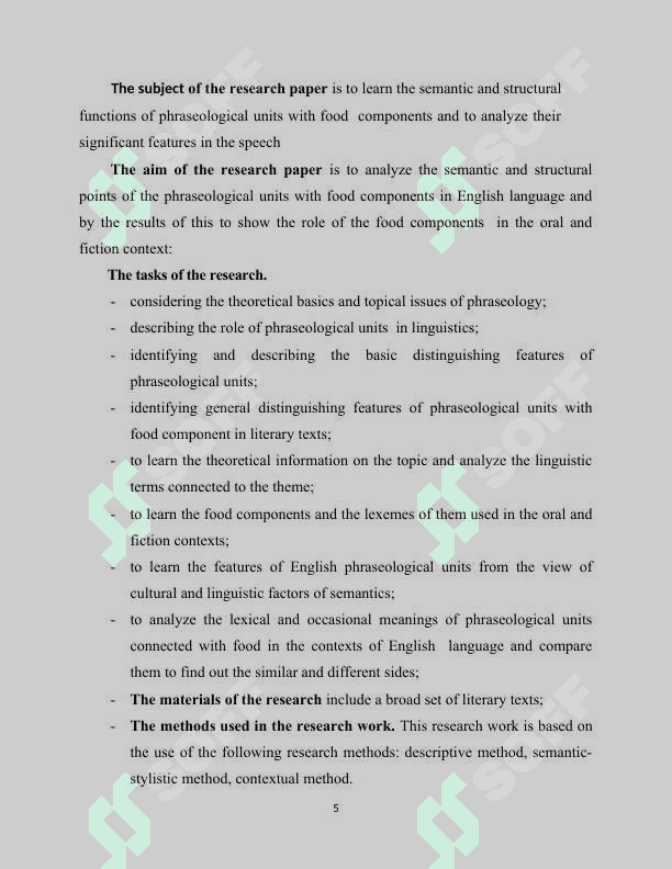 STRUCTURAL AND SEMANTIC PECULIARITIES OF PHRASEOLOGICAL UNITS WITH “FOOD” COMPONENT IN THE ENGLISH LANGUAGE 5