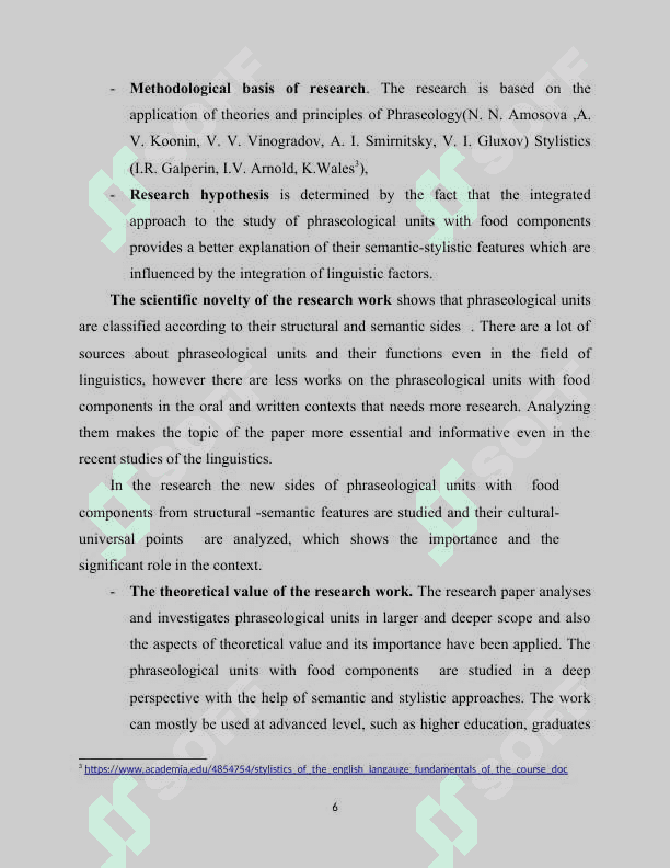STRUCTURAL AND SEMANTIC PECULIARITIES OF PHRASEOLOGICAL UNITS WITH “FOOD” COMPONENT IN THE ENGLISH LANGUAGE 6
