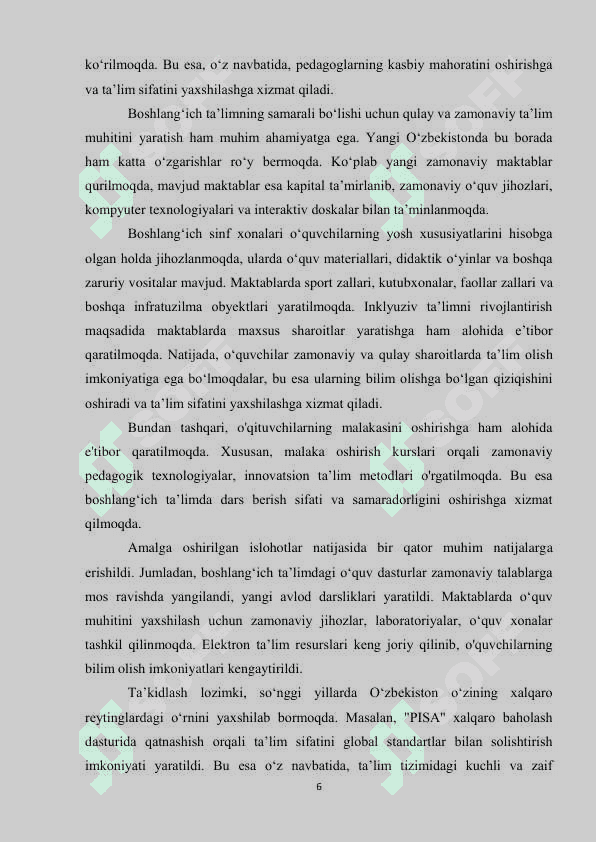 YANGI OʻZBEKISTONNING BOSHLANGʻICH TA'LIM BORASIDAGI  RIVOJLANGAN DAVLATLAR BILAN HAMKORLIKLARI 6