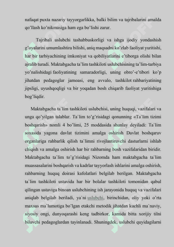Maktabgacha ta`lim tashkiloti uslubchisining metodik ishlarga rahbarligi 5