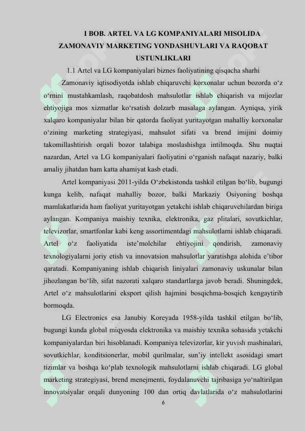 Korxonada marketing tizimo va ularning raqobatdoshligi artel va Lg misolida kurs ishi.docx 6