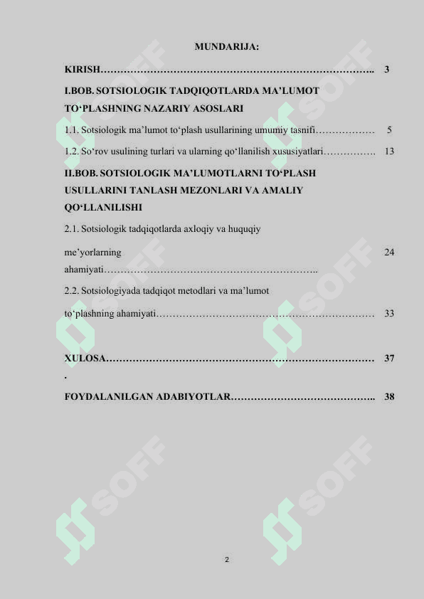 SOTSIOLOGIK MA'LUMOTLARNI TO'PLASH USULLARINING TASNIFI 2