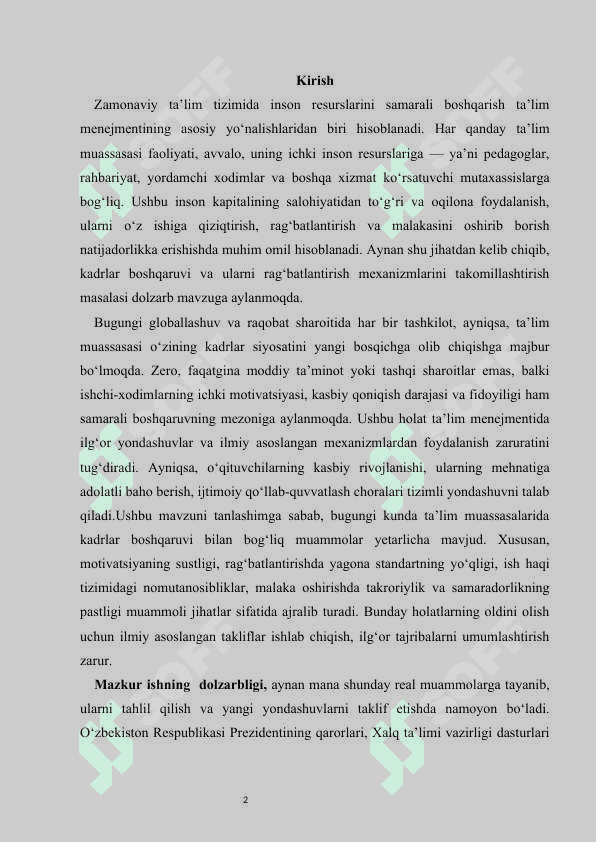 Kadrlar boshqaruvi va rag‘batlantirish mexanizmlarini takomillashtirish yo‘llar 2
