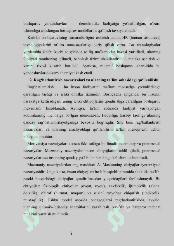 Kadrlar boshqaruvi va rag‘batlantirish mexanizmlarini takomillashtirish yo‘llar 6