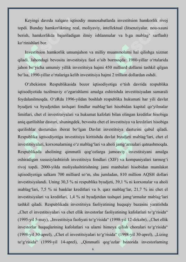 Iqtisodiyotning real sektoriga investitsiyalar jalb etish yo’llari 6