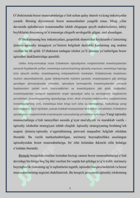 Iqtisodiyotning real sektoriga investitsiyalar jalb etish yo’llari 8