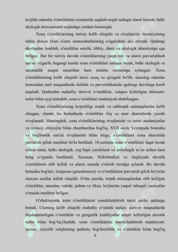 XONA O’SIMLIKLARI VA ULARNING KELIB CHIQISHI 8