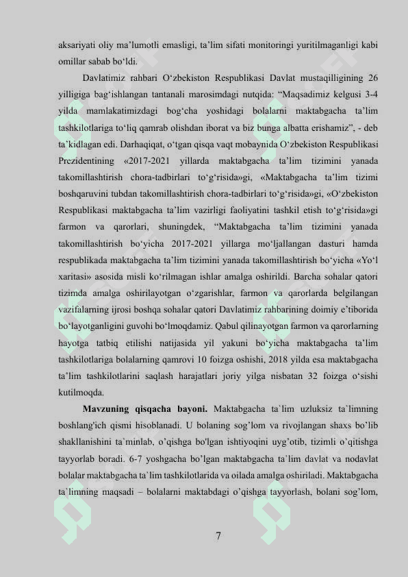 Maktabgacha taʼlim mazmun-mohiyati va taʼlim tizimida tutgan oʻrni 7
