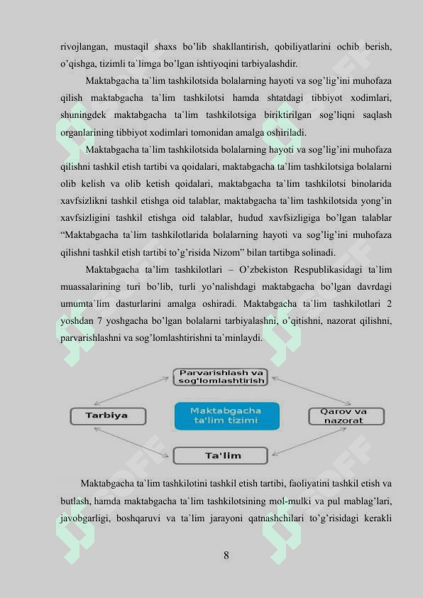 Maktabgacha taʼlim mazmun-mohiyati va taʼlim tizimida tutgan oʻrni 8