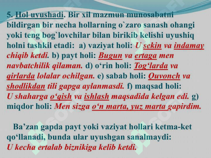 GAPNING UYUSHIQ BO‘LAKLARI VA UNDALMA MAVZUSI YUZASIDAN AMALIY MASHG‘ULOT 8