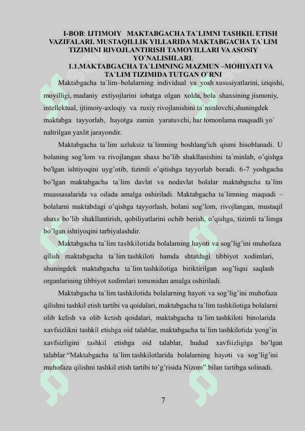IJTIMOIY MAKTABGACHA TAʼLIMNI TASHKIL ETISH VAZIFALARI 7