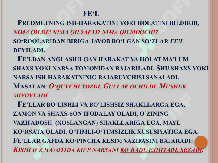Fe’l so‘z turkumi  mavzusi yuzasidan amaliy mashg‘ulot 3