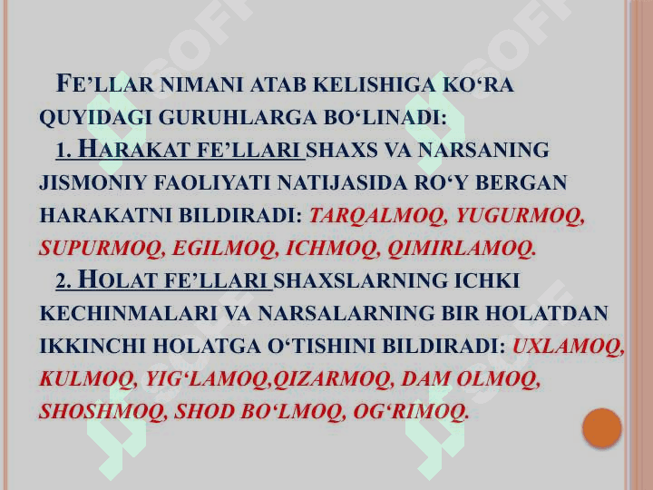 Fe’l so‘z turkumi  mavzusi yuzasidan amaliy mashg‘ulot 4