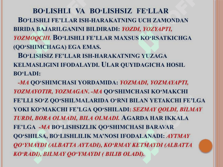 Fe’l so‘z turkumi  mavzusi yuzasidan amaliy mashg‘ulot 7