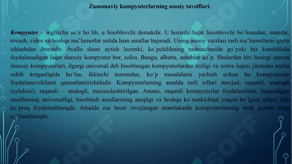 kompyuter va ular arxitekturasining xususiyatlari 2