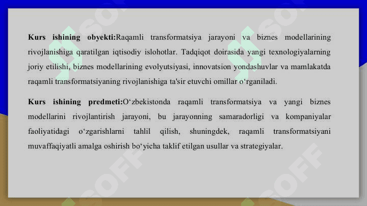 RAQAMLI TRANSFORMATSIYA VA BIZNES MODELLARINING RIVOJLANISHI 4