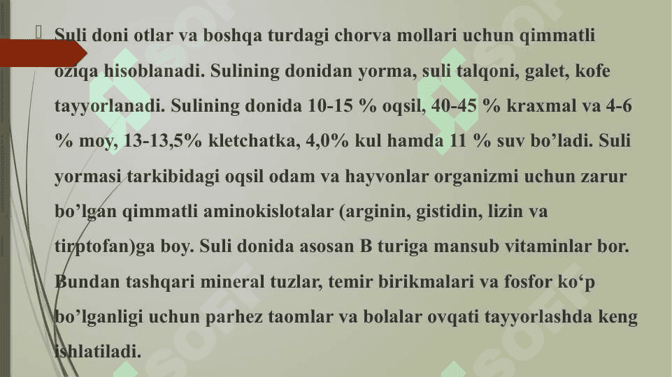 Suli ekinini o`g`itlash. 6