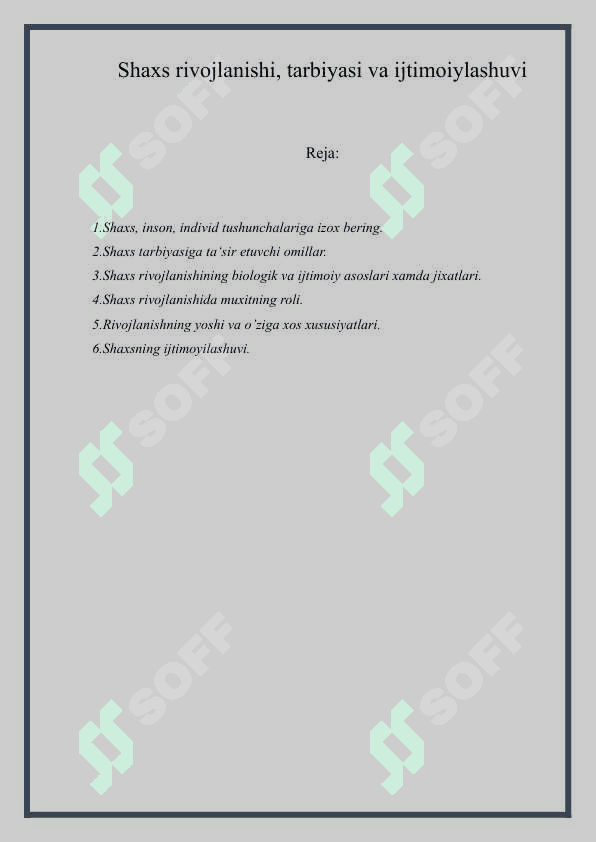 Shaxs rivojlanishi, tarbiyasi va ijtimoiylashuvi 2