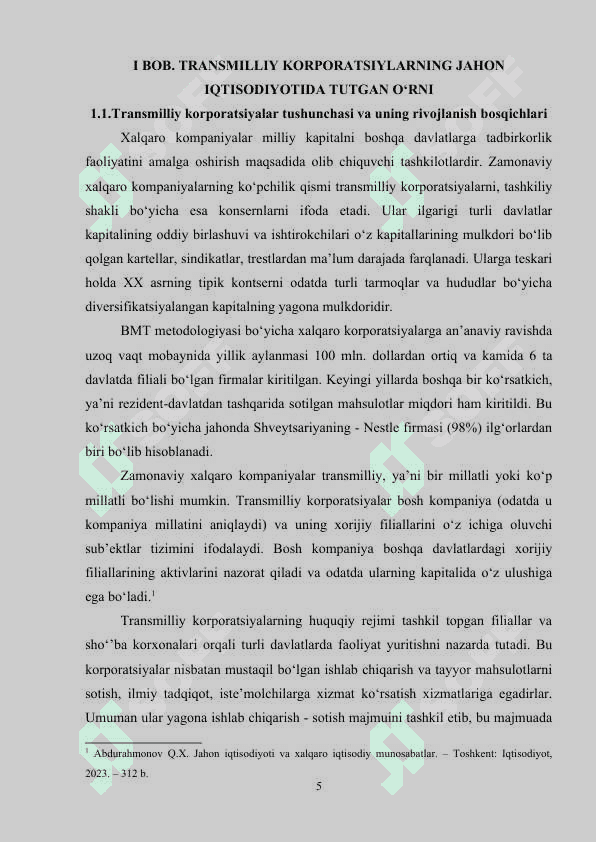 JАHОN IQTISОDIYОTIDА TRАNSMILLIY KОRPОRАTSIYАLАRNING TUTGАN О‘RNI VА RIVОJLАNISH TЕNDЕNSIYАLАRI 5