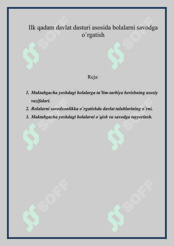Ilk qadam davlat dasturi asosida bolalarni savodga o`rgatish 2
