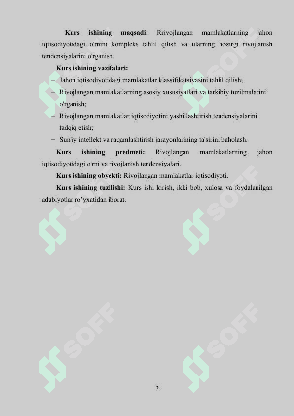 RIVOJLANGAN MAMLAKATLARNING JAHON IQTISODIYOTIDA TUTGAN O’RNI 3