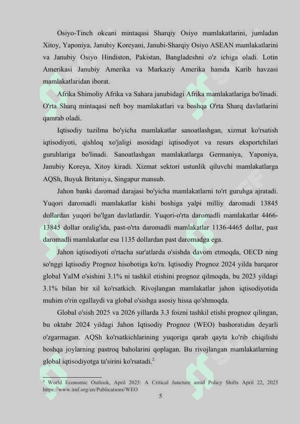 RIVOJLANGAN MAMLAKATLARNING JAHON IQTISODIYOTIDA TUTGAN O’RNI 5