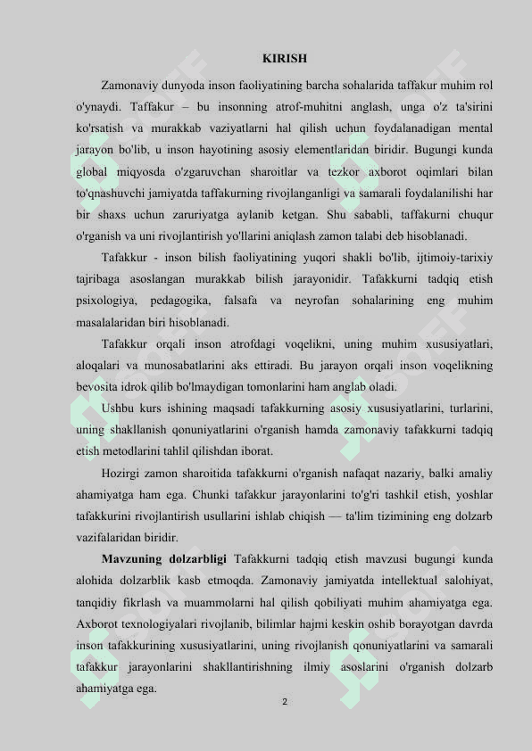 TAFAKKURNI TADQIQ ETISH 2