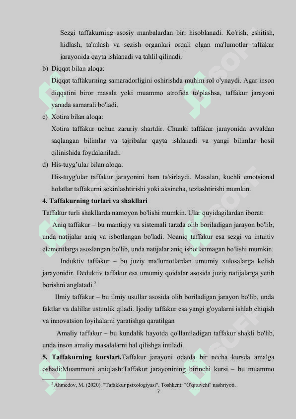 TAFAKKURNI TADQIQ ETISH 7