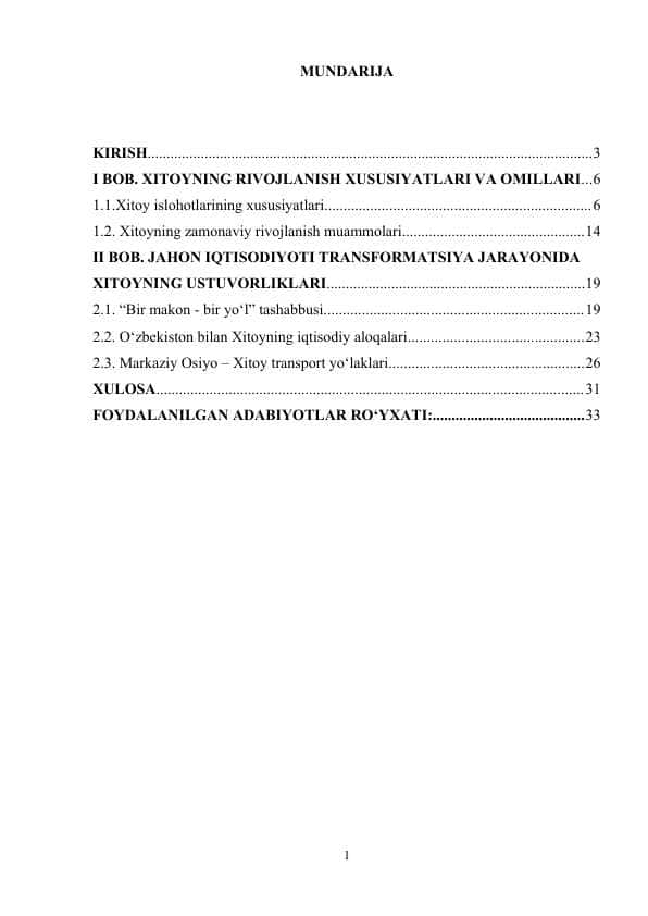 XITОY XАLQ RЕSРUBLIKАSINING JАHОN IQTISОDIYОTIDА TUTGАN О‘RNI VА RIVОJLАNISH ОMILLАRI