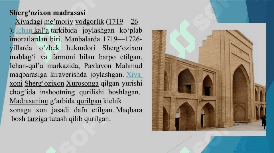 Xiva Ichan qal’a Shergʻozixon madrasasi 2