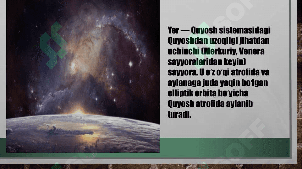 Yer, uning shakli va harakati. Yerning óz óqi atrofida va quyosh atrofida aylanishi. Oy va uning fazalari 2
