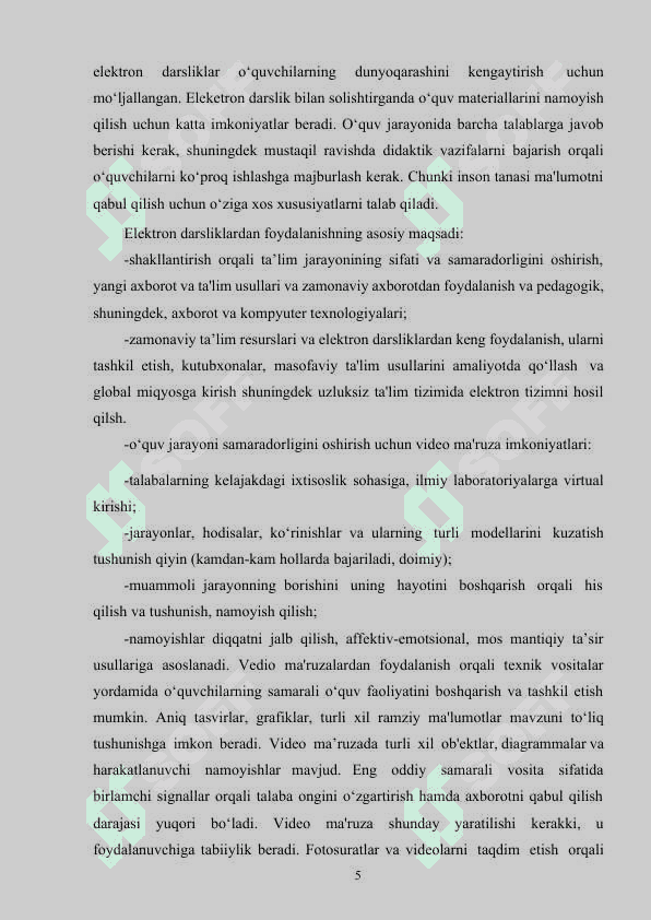 Elektron darsliklar va ularga qo‘yiladigan talablar. 5