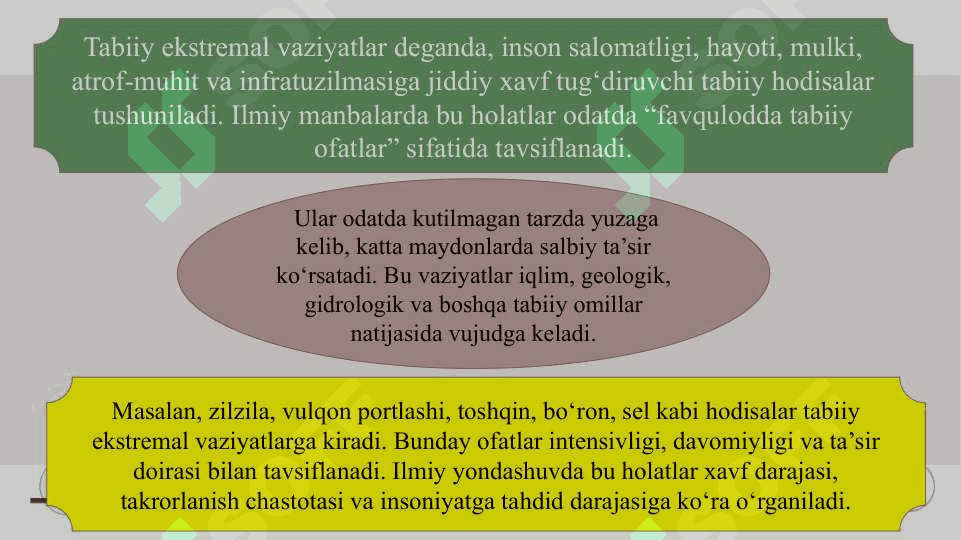 Tabiiy ekstremal vaziyatlarning tavsifi slayd 4
