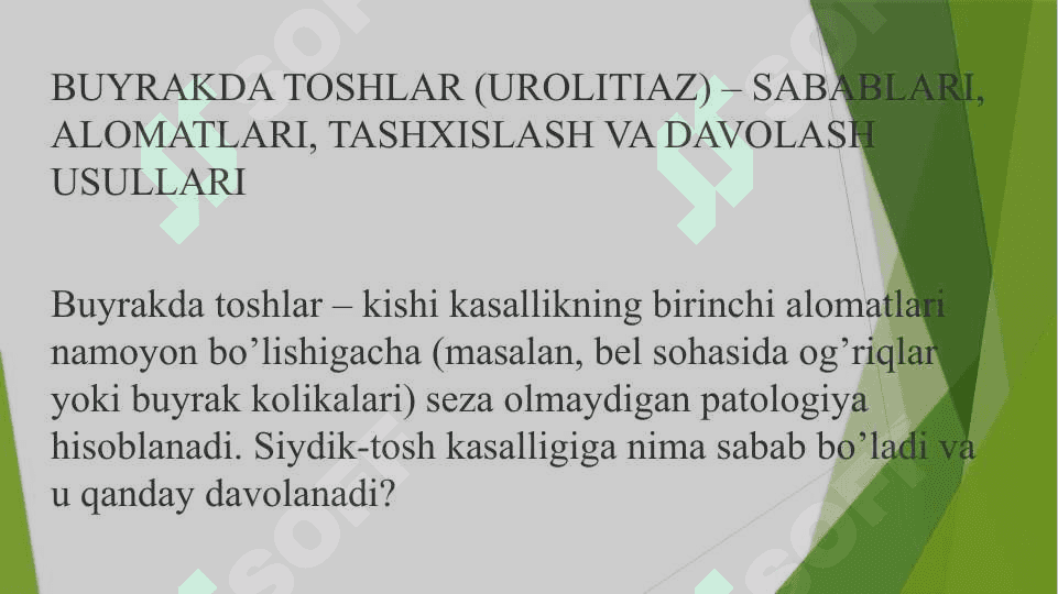 Buyraklarda urat toshlarini hosil bo'lishi va davolash yo'llari 2