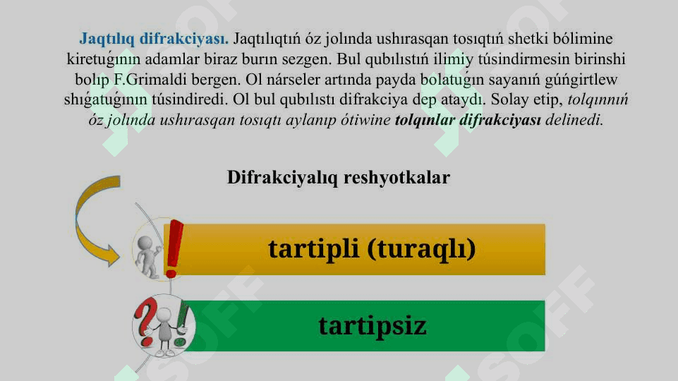 Jaqtılıq interferenciyası hám difrakciyası. Jaqtılıq dispersiyası. Spektral analiz. Jaqtılıqtıń polyarizaciyalanıwı. Infraqızıl nurlanıw. Ultrafiolet nurlanıw. Rentgena nurlanıw hám onıń engiziliwi. Jaqtılıq aǵımı. Jaqtlıq kúshi 7