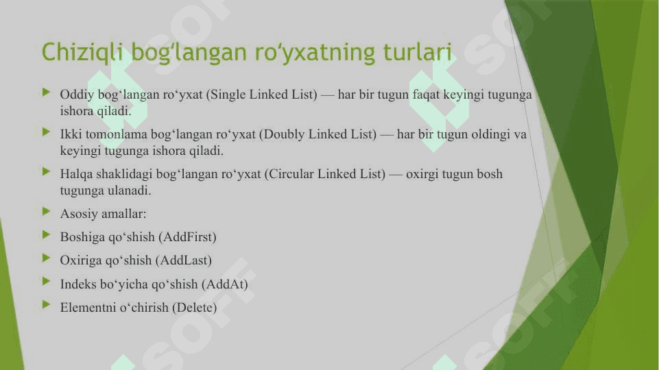 Chiziqli bo’glangan ro’yxatlar. 4