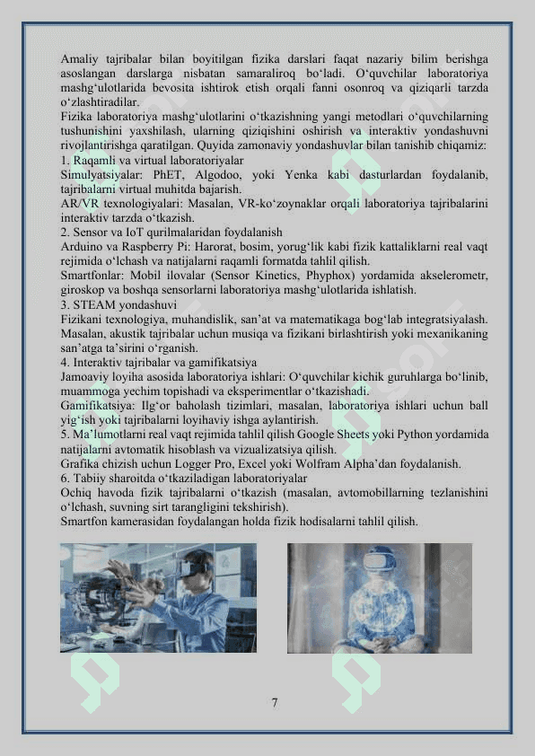 Umumiy o‘rta ta’lim maktablarida fizika fanini o‘qitishda laboratoriya mashg‘ulotlarining ahamiyati 7