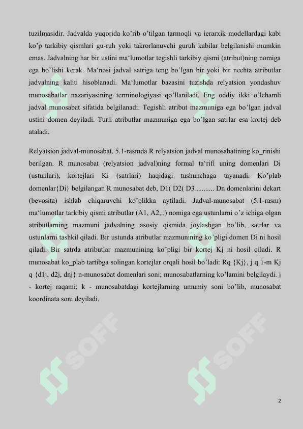 Relyatsion ma'lumotlar bazasini loyihalash va ishlab chiqarish dasturlash muhitida. Ma'lumotlar bazasi bilan ishlash 2