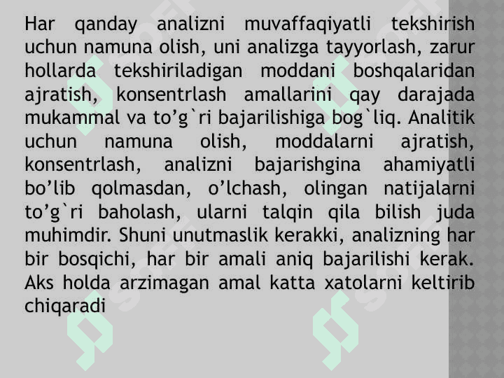 ANALITIK KIMYO FANI VA UNING USULLARI. SIFAT ANALIZ USULLARI. KATIONLARNING ANALITIK GURUHLARGA BO‘LINISHI 7