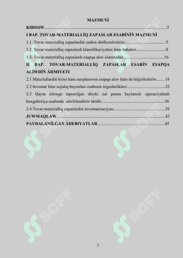 TOVAR MATERIALLÍQ ZAPASLAR ESABÍ KURS JUMÍSÍ.doc 100 procent qabıllaydı isenseńiz boladı 2