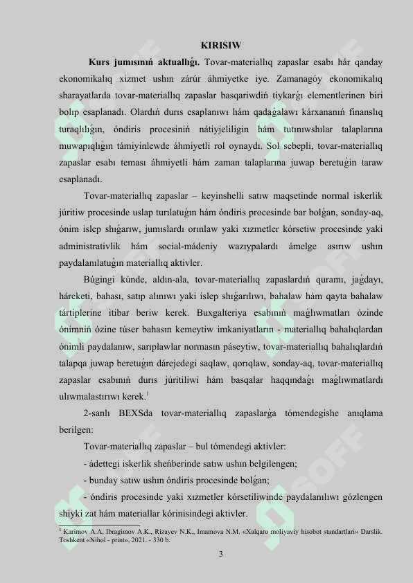 TOVAR MATERIALLÍQ ZAPASLAR ESABÍ KURS JUMÍSÍ.doc 100 procent qabıllaydı isenseńiz boladı 3
