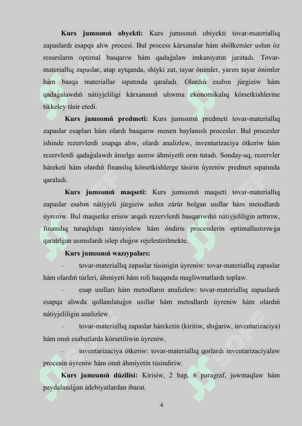 TOVAR MATERIALLÍQ ZAPASLAR ESABÍ KURS JUMÍSÍ.doc 100 procent qabıllaydı isenseńiz boladı 4