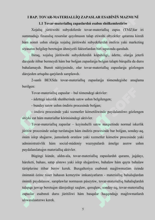 TOVAR MATERIALLÍQ ZAPASLAR ESABÍ KURS JUMÍSÍ.doc 100 procent qabıllaydı isenseńiz boladı 5