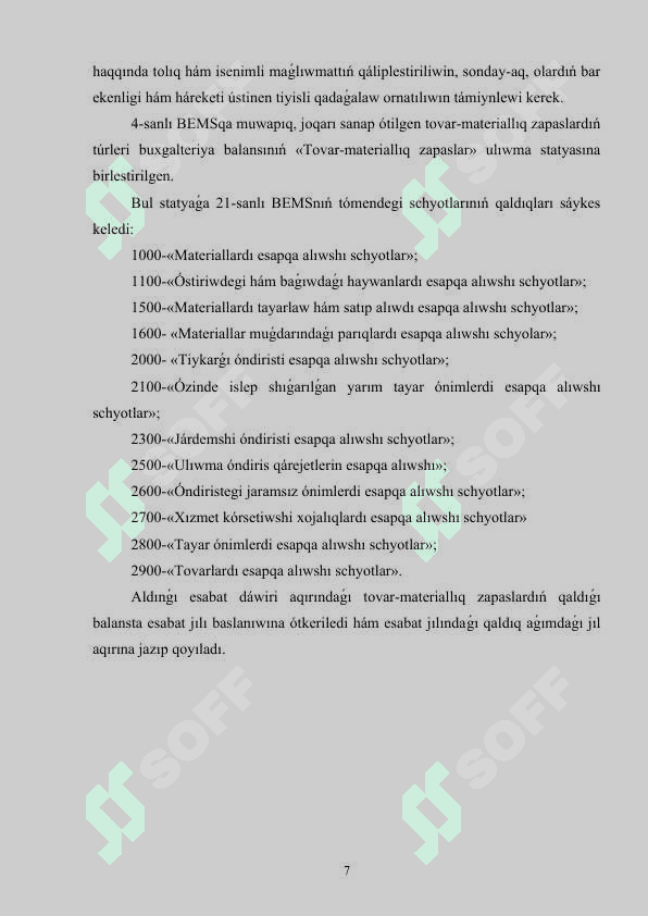 TOVAR MATERIALLÍQ ZAPASLAR ESABÍ KURS JUMÍSÍ.doc 100 procent qabıllaydı isenseńiz boladı 7