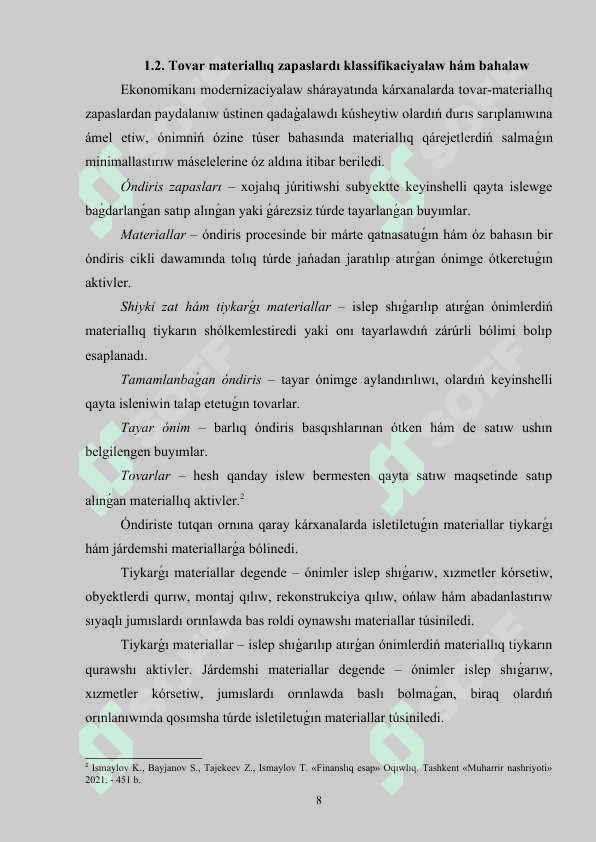 TOVAR MATERIALLÍQ ZAPASLAR ESABÍ KURS JUMÍSÍ.doc 100 procent qabıllaydı isenseńiz boladı 8